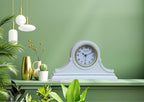 Mantel Clocks, Battery Operated, Silent Wood Table Clock with Westminster Chimes On The Hour, Solid Wooden Shelf Chiming Mantle Clock, 9" x 16" x 3" (White - Arabic Numerals)