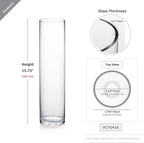 WGVI Quality Thick Weighted Tall Clear Cylinder Glass Vases, 4" W x 16" H, Flower Arrangement Floating Candle Holders Wedding Centerpieces Event Floral Container Home Decor, Bulk Wholesale, 6 Pcs