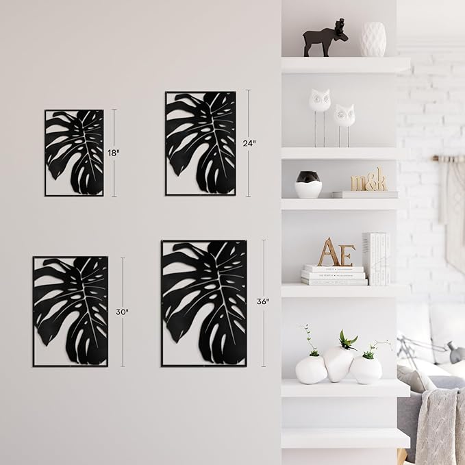 SIGNLEADER Metal Wall Art Decor Monstera Leaf Minimalist Modern Abstract Wall Sculpture Hangings Home Decoration for Living Room, Bedroom, Bathroom, Kitchen, Outdoor - 24" Black