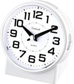 4.3" No Ticking Analog Alarm Clock,Silent Readable for Seniors,Easy to Set,Gradual Rise Alarm,Big Numbers,On/Off Switch on Side,Gentle Wake,Snooze,Lighted on Demand,Battery Operated,White