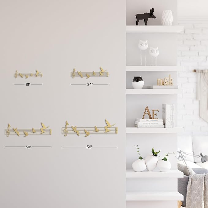 SIGNLEADER Metal Wall Art Decor Music Notes and Birds Modern Abstract Wall Sculpture Hangings Home Decoration for Living Room, Bedroom, Bathroom, Kitchen, Outdoor - 30" Gold
