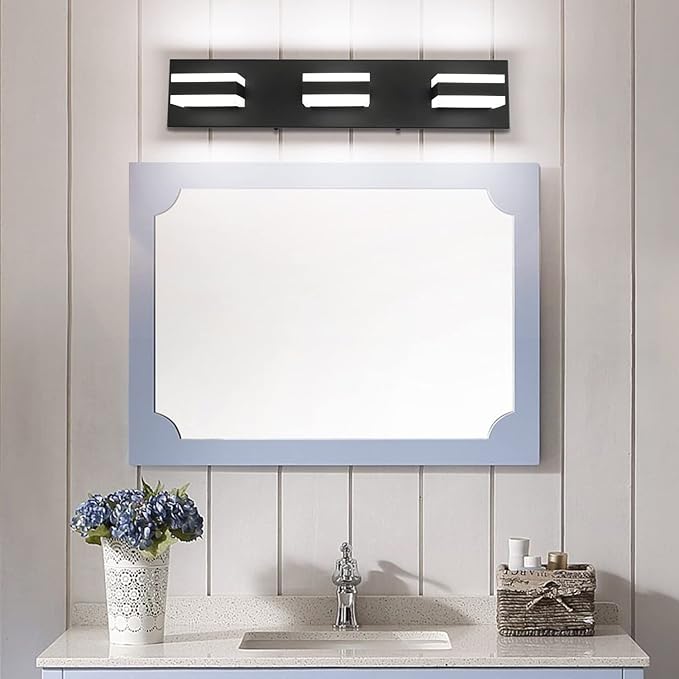 SOLFART LED Black Bathroom Vanity Light Fixtures Over Mirror 3 Lights Bath Lighting Restroom Light Modern Vanity Lights for Bathroom Bath Lights