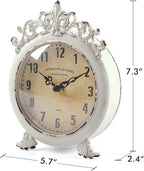 NIKKY HOME Small Vintage Table Clock, Decorative Shelf Desk Top Clock Battery Operated Round French Design, Farmhouse Home Decor for Bathroom, Tabletop, Desktop, Countertop, Rustic Beige