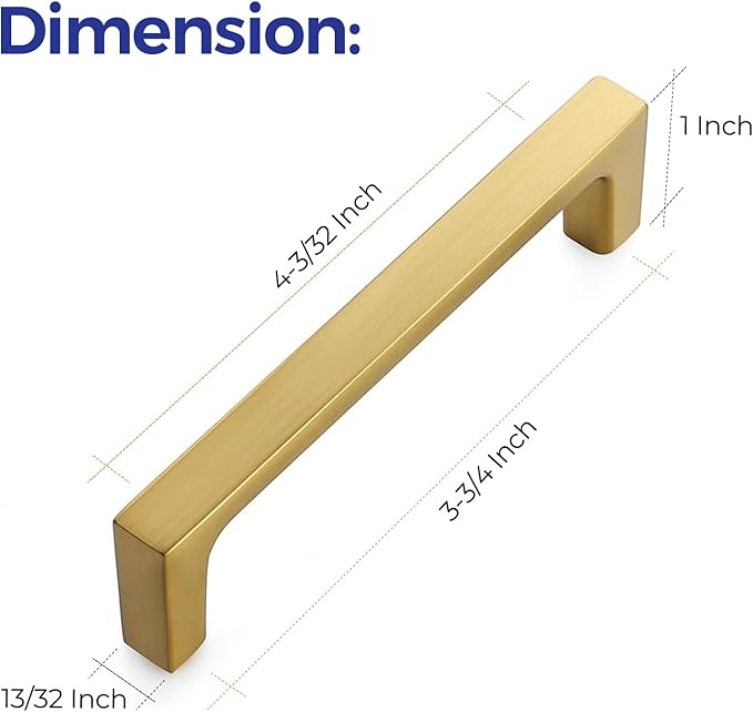 Ravinte 15 Pack Solid 3-3/4 Inch Kitchen Square Cabinet Handles Brushed Brass Cabinet Pulls Drawer Pulls Kitchen Cupboard Hardware Handles