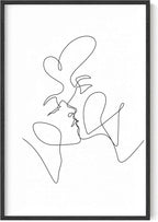 Y2K BOO Kissing Couple UNFRAMED Wall Art Romantic Intimacy Continuous Line Drawing 24x36 Inch Heavyweight Paper Modern Minimalist Love Studio Decor