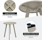 Outdoor Side Table - Weather Resistant Patio Table, Round Metal Steel, Waterproof End Table for Garden, Balcony, Yard, Grey White