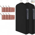 2 Set 40in Short Cotton Garment Bags, 6in Wide Gusset Hanging Storage Clothes with 8 Cedar Blocks, Transparent Mesh Window, Breathable Closet Bags for Fur Coat Suit Sweater Dress, Black