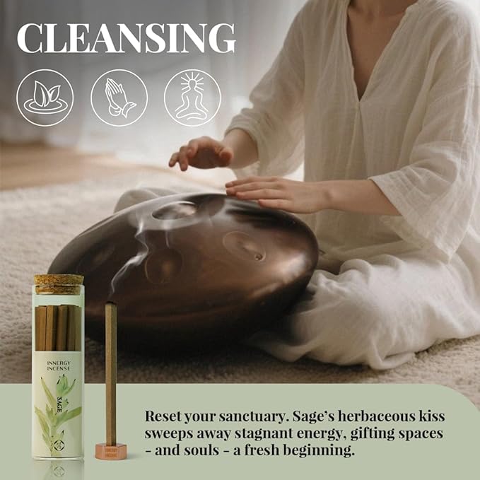 Space Cleansing - Innergy White Sage Incense Sticks, Natural Spiritual Housewarming Gift Set, Reset & Refresh Aroma for New Year