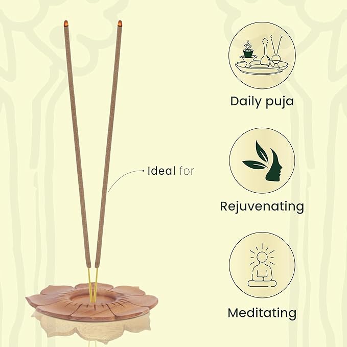 Incense Sticks Jasmine & Musk – 80 Charcoal-Free Premium Incense Sticks Made from Temple Flowers | 8 Inch Long-Lasting | Includes Incense Burner Stand | Ayesha Divine Yumnotri