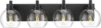 Bathroom Light Fixtures, 4 Light Matte Black Vanity Light, 26 Inch Modern Wall Sconces with Globe Clear Glass Shade, Vanity Lighting Fixtures Over Mirror, VL195-MB-CL-4
