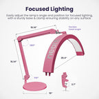 Neatfi Half Moon Swing Arm Table Lamp, 2500 Lumens, CCT Dimming, 5 Light Modes, Professional LED Lighting for Estheticians, Ideal for Nail Art, Facials, and Tattoos (with Base and Clamp, Pink)