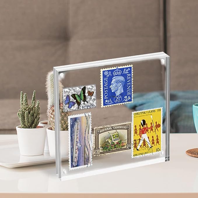 ILYXY 2 Pack Acrylic Frame 4x4, 20% Thicker, 20mm Thick Frameless Clear Picture Frame, Double Sided Magnetic Photo Frame, Free Standing Desktop Display Stand Acrylic Picture Frames