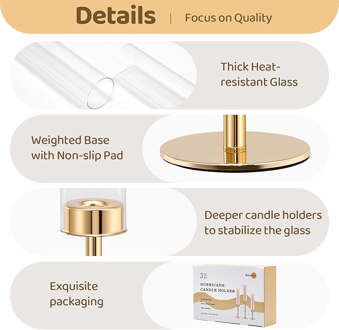 Gold Hurricane Candle Holders Set of 6, Tall Metal Windproof Glass Taper Candle Holder for Candlestick, Candle Sticks Decor, Table Centerpieces for Wedding, Candlelit Dinner Party Fireplace Decoration