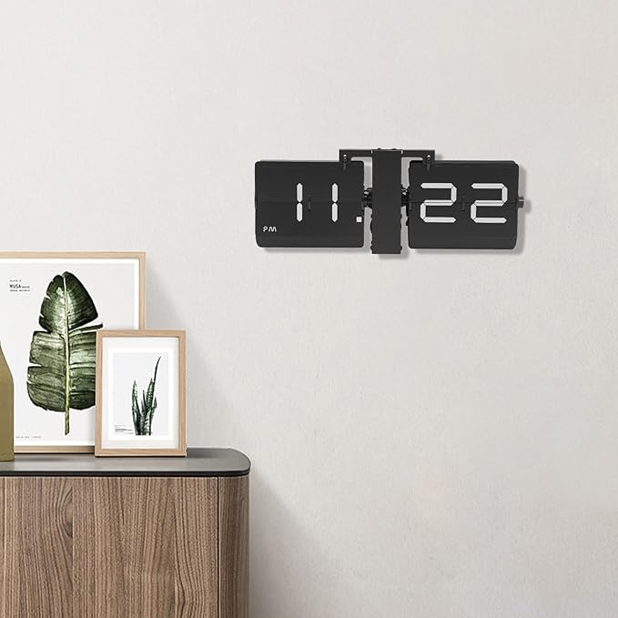 Retro Flip Clock, Battery Powered Desk & Wall Shelf Clock Flipping Out Wall and Tabletop Flip Clock with Mechanical Number Display Noise-Free Operation Oversized Flip Digits