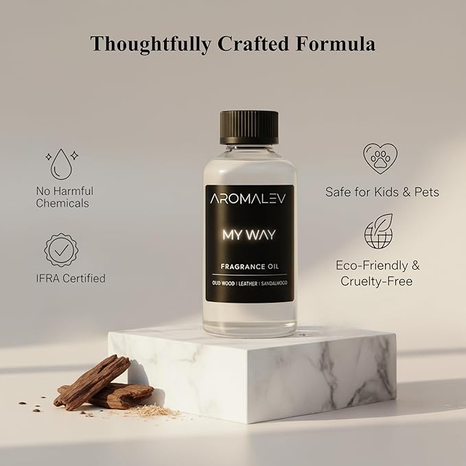 My Way Fragrance Oil Inspired by 1 Hotel Miami – Luxury Diffuser Oil with Oud Wood, Leather & Sandalwood Notes – Long Lasting Aroma + Spray Cap for Room Spray, 4.1 Fl Oz / 120ml