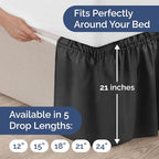 Wrap Around Dust Ruffle Bed Skirt - Black - Twin/Twin XL Size Beds with 21 Inch Drop - Easy Fit Elastic Strap - Adjustable Pleated Bedskirt w/Brushed Fabric - Wrinkle Free - Women, Men, Kids & Teens
