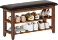 Shoe Bench with Leather Cushion,Wood Bench with Shoe Rack,2-Tier Shoe Storage Organizer for Entryway,Hallway,Living Room (Brown, 2-Tier-31.5")
