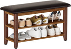 Shoe Bench with Leather Cushion,Wood Bench with Shoe Rack,2-Tier Shoe Storage Organizer for Entryway,Hallway,Living Room (Brown, 2-Tier-31.5")