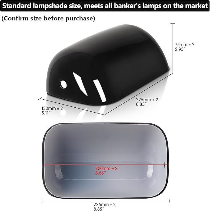 FIRVRE Lamp Shades for Table Lamps, Banker Glass Lamp Shade Replacement, Desk Lamp Black Glass Cover("8.85 IN " L "5.11 IN" W "2.95 IN" H)