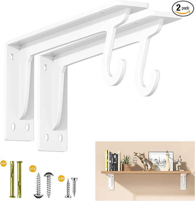 Closet Rod Support Bracket White WYGWP 14 inch Heavy Duty Shelf Brackets with Rod Holders Support 400lbs Wall Mounted Sturdy 2 Pack
