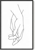 Holding Hands Wall Art Interlocking Fingers Connection Continuous Line Drawing 24x36 Inch Oak Wood Black Framed Modern Minimalist Unity Print for Bedroom