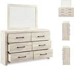Signature Design by Ashley Cambeck Vintage Smooth-Gliding 6-Drawer Dresser and Mirror with Safety Stop, Whitewash