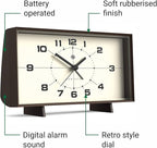 NEWGATE® Wideboy Alarm Clock | Rectangular Retro Design | Mocha Brown | Mid Century dial | Ideal for Bedside, Desk, Mantel or Shelf | Retro Bedroom & Office Accessory