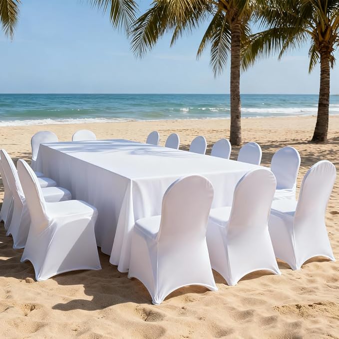 50 Pcs White Folding Chair Cover Washable Removable Universal Fitted Chair Cover Protector for Wedding Party Banquet Holidays Celebration Decoration Chair Covers