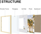 Vittanly 12x12 Picture Frames Set of 9, Shatter Resistant Plexiglass, Display 8x8 Pictures with Mat or 12x12 without Mat, Photo Frames for Wall Mount, Engineered Wood, OAK