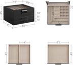 SONGMICS GISELLA Collection - Jewelry Box Organizer, 3-Layer Jewelry Storage with 2 Drawers, Shiny Metal Hardware, Glass Lid, Modern, 8 x 9.1 x 5.3 Inches, Ink Black and Silver UJBC239BK