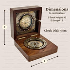 Vintage Wooden Box with Clock and Compass, Shelf Decor, London Style Roman Numeral Display, Steampunk Desk/Mantel Clocks, Wedding, Engagement Gift for Men or Women, for Husband Wife