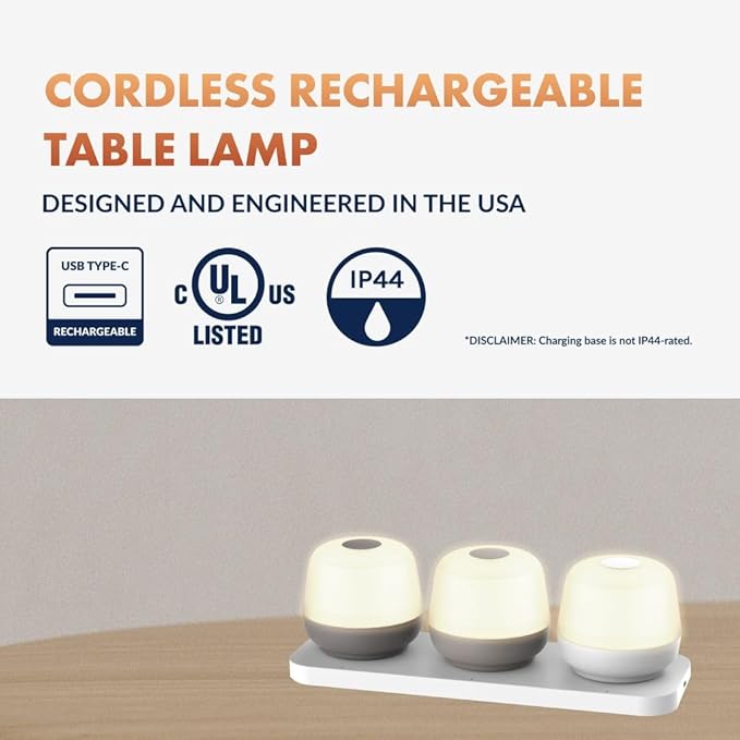 Newhouse Lighting Cocoon, Natural 2700K Dimmable Cordless USB-C Rechargeable Table Lamp 3-Pack NHTL-CN-NTRL, Cordless Desk Lamp for Living Room, Bedroom, Coffee Table, and Other Cozy Home Decor