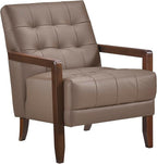 Lexicon Modern Accent Chair, Luxury Genuine Leather Match Living Room Chair with Tufted Cushions, Solid Wood Frame and Arm Rest, Comfy Upholstered Single Seat for Bedroom/Reading/Office, Brown