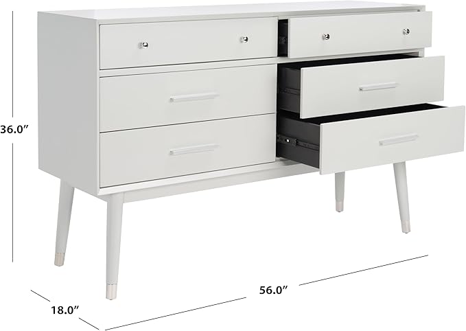 SAFAVIEH Couture Collection - Zack Grey 6-Drawer Wood Dresser with Silver Accents, Modern Storage Chest (DUP1004J)