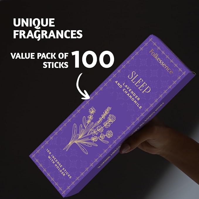 Folkulture Lavender & Chamomile Incense Sticks with Holder (100 Sticks)| Oud Luxury Incense Stick for Meditation, Aromatherapy, Prayer| No Charcoal,Organic,Non Toxic, 45 Mins, Long Burning