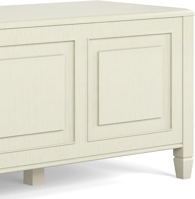 SIMPLIHOME Connaught Storage Bench - 51 inch Wide Solid Wood Trunk Bench in Antique White, Traditional Bench for Entryway with Lift-Up Lid and 3 Hidden Compartments