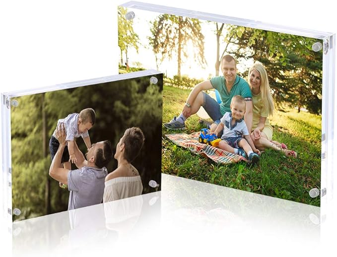 5x7 Acrylic Photo Frame, Magnetic Picture Frames, 10 + 10MM Thickness Stand in Desk Table, Clear (5 Pack)