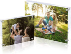 Acrylic Photo Frame 5x7 inches, Free Standing Desktop Double Sided Magnetic Picture Display, 10 + 10MM Thickness Clear Magnet Photo Frame with Microfiber Cloth, Gift Box Package