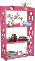 Pink Bookcase by Natural Wood, 4 Tier Bookshelf, Small Book Shelves Freestanding Display Storage Shelves. Open Bookshelf for Bedroom, Living Room and Office (Pink, 4 Tier)