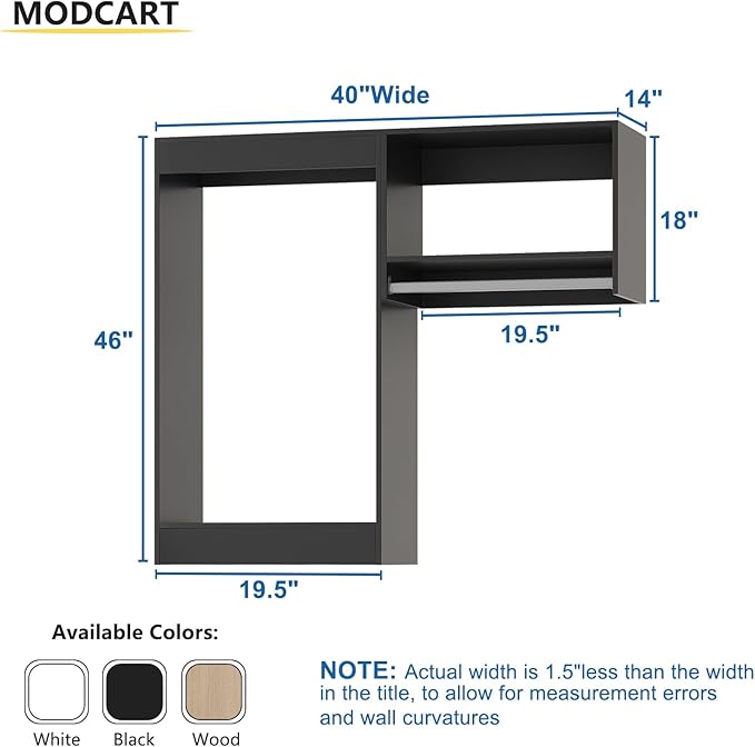 Modular Closet System, 40" Wide Closet Organizer System with Hanging, Wood Tower Closet Storage for Walk In Closets, Wall Mounted Wardrobe Organizer Kit System, Bedroom, Black