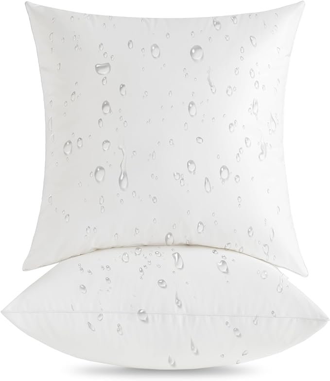 Oubonun 18 x 18 Outdoor Pillow Inserts (Pack of 2) - Square Waterproof Throw Pillow - Decorative Throw Pillows Insert for Couch Sofa Bed Patio Furniture - White Pillow