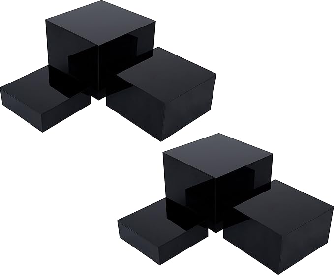 Red Co. Set of 3 Glossy Black Acrylic Cube Display Nesting Risers with Hollow Bottoms - 2 Pack