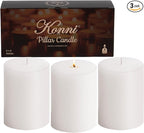 KONNI White Pillar Candles Set of 3, 3"x 4" Unscented Pillar Candles Bulk, 39 Hours Long Burning Candles, Smokeless&Dripless Large Round Candle for Wedding, Home Decoration, Parties, Spas, Dinner