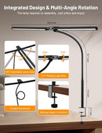 32.8'' Wide Desk Lamp with Clamp for Home Office, Eye-Caring LED Desk Lamp, Dimmable Table Clip Lamp for Dual Screen Computer Monitor, Adjustable Color Lighting Mode Computer Monitor Light