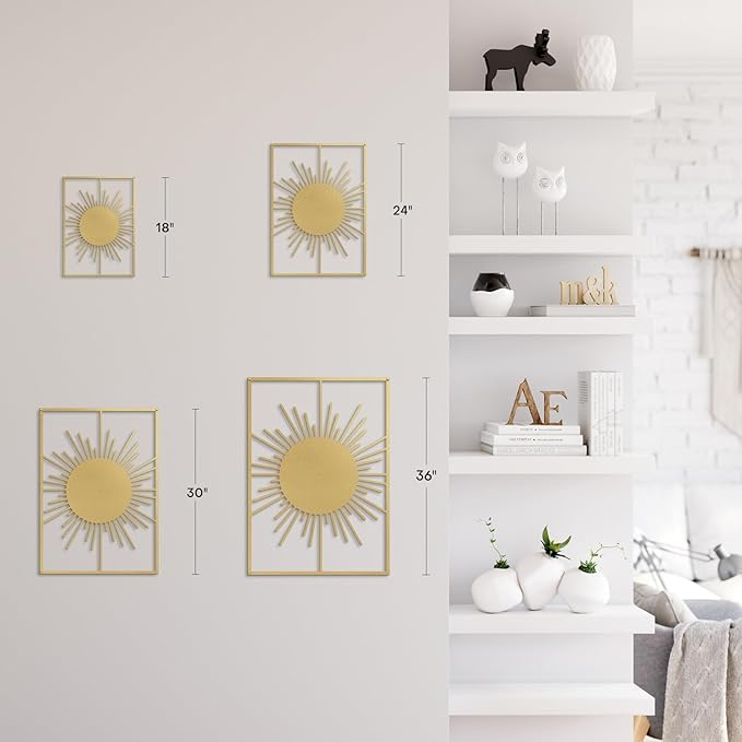 SIGNLEADER Metal Wall Art Decor Shining Sun Landscape Minimalist Modern Abstract Wall Sculpture Hangings Home Decoration for Living Room, Bedroom, Bathroom, Kitchen, Outdoor - 18" Gold
