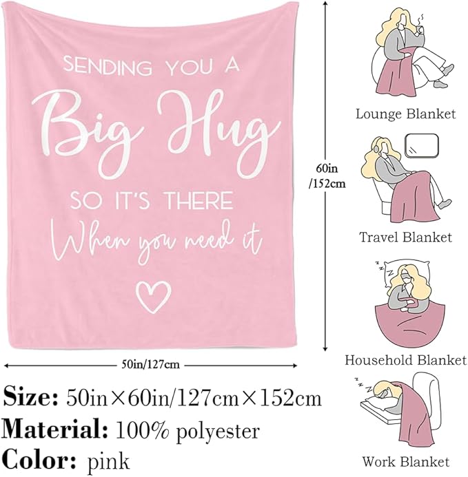 Pubrave Breast Cancer Gifts for Woman, Get Well/Inspirational/Sympathy/Thinking of You/Feel Better Gifts for Women, Healing Blanket Pink 60x50in