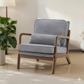 Simple Deluxe Mid-Century Modern Wood Accent Chair & Cozy Reading Chair, Upholstered Living Room Chair with Waist Cushion, Solid Wood Chair with Pillow for Bedroom, Grey