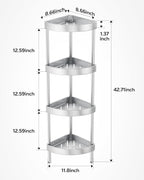 Nieifi Corner Shower Caddy Stand-4 Tier Rustproof Anodized Aluminum Standing Shower Organizer-Shower Caddy Corner-Dual Stability to Anti-Shaking-Height-Adjustable Legs for Uneven Surfaces-Silver
