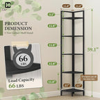 CAPHAUS 5-Tier Corner Shelf: 59.1-Inch Tall, Metal Frame, Round Corner Display Rack for Bathroom, Living Room, Home, Office