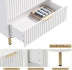 GarveeHome Fluted 5 Drawer Dresser for Bedroom, 48 in Tall Modern Chest of Drawers with Deep Drawers and Wide Top, Wooden Dresser Organizer for Living Room, Hallway, Kids Room, White